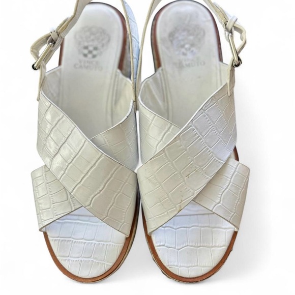 Vince Camuto Cream Croc-Embossed Espadrille Sandals Size 41 - Picture 3 of 8